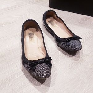 Valentino leather crystal bow ballet flats